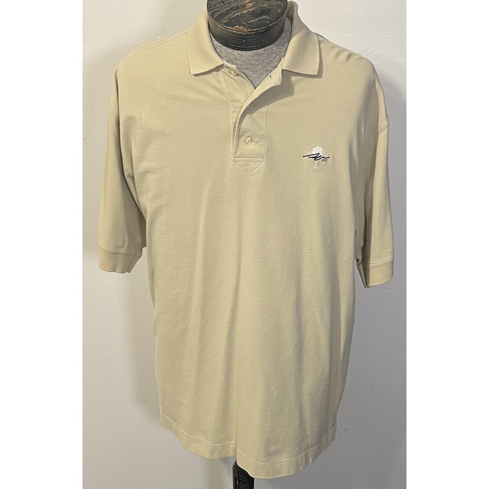 Cutter‎ & Buck Polo Shirt Mens Large Beige 100% Cotton Golf Club Logo Casual